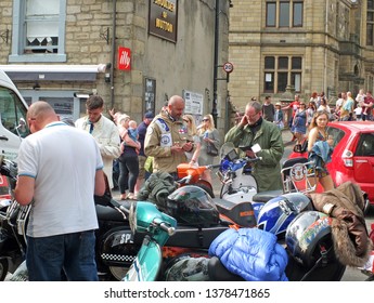 Hebden Bridge, West Yorkshire, England - 22 April 2019: Mods And Scooters In Hebden Bridge For The Easter Bank Holiday Monday