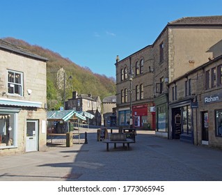 hebden bridge, west yorkshire / united kingdom - 20 May 2020: weavers square in the centre of hebden bridge surrounded by shops and cafes with no people - Shutterstock ID 1773065945