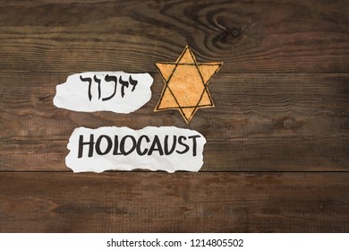 Hebrew inscription "yizkor", remember in hebrew and the name of a prayer in memory of deceased beloveds. Holocaust Remembrance Day