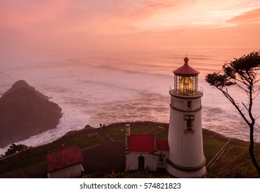 Heceta Head Lighthouse at sunset, Pacific coast, built in 1892, Oregon, USA - Powered by Shutterstock