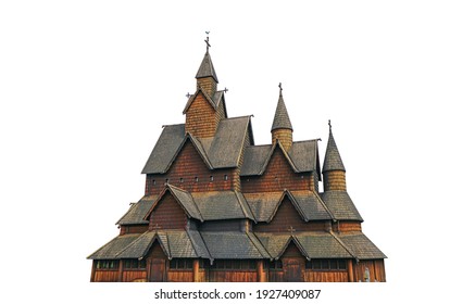 Heddal Stave Church (Norway) isolated on white background