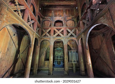 Heddal Stave Church (Heddal stavkirke) - wooden church inside, Norway - Shutterstock ID 2029031627
