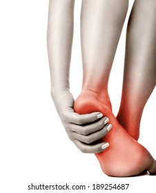 Heel Pain In Women. Pain Concept