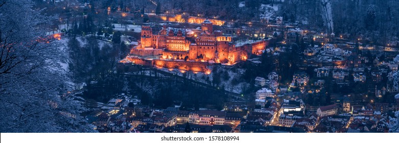 Heidelberg Castle In Winter At Night