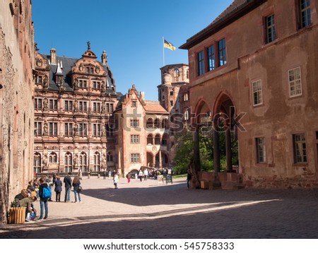 Heidelberg, Germany - April 20, 2015: Heidelberg Castle, whose interior remains largely in ruins to repair damage suffered during the Thirty Years War.
