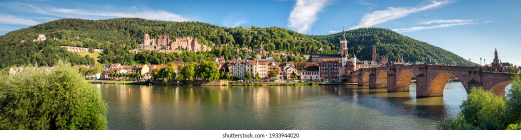 Heidelberg panorama with view of the Old Bridge and Heidelberg Castle