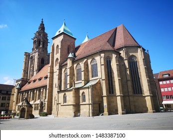 Heilbronn, Germany - Aug 4th, 2019 : Killian's Church on Kaiserstraße in Heilbronn is a Gothic hall church constructed from Heilbronner sandstone, whose origin dates back to the 11th century.