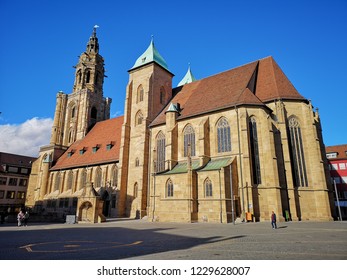 Heilbronn, Germany - November 7, 2018: Significant church construction in the predominantly Gothic style with a western tower complex completed by Hans Schweiner in 1529.