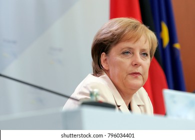 Heiligendamm, Germany - June 08, 2007: Chancellor Of Germany Angela Merkel Speaks On Open Press Conference During 33rd G8 Summit