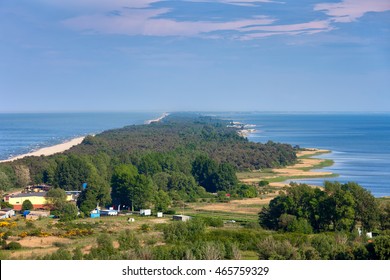 Hel Peninsula in Poland, Baltic Sea and Puck Bay (Zatoka Pucka), view from above, Kashubia, Pomerania region. - Shutterstock ID 465759329