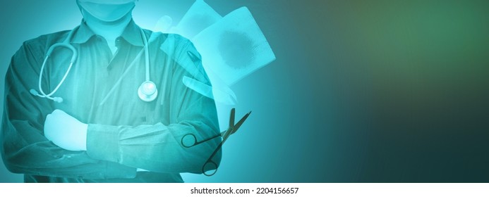 Helalth Care Provider Doctor And Stethoscope With Gauze And Medical Supply For Clean Wound In Emergency