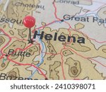 Helena, Montana marked by a red map tack. Helena is the capital city of the state of Montana and the county seat of Lewis and Clark County, MT.
