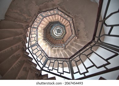 The helical staircase inside the Volta lighthouse in Brunate, above Como, Lombardy, Italy