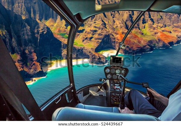 Helicopter Cockpit Flies Na Pali Coast Stock Photo Edit Now