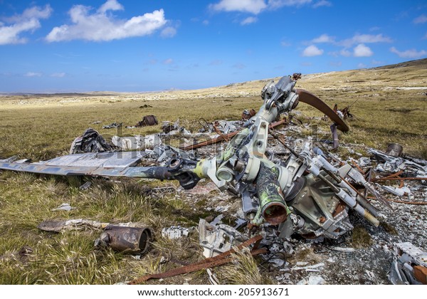 Helicopter Crashed in Falkland\
Islands. From Falklands War, wreck of a argentine crashed\
helicopter left over from the Falklands 10 km east from Port\
Stanley 