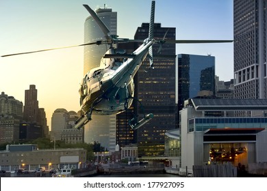 Helicopter Flies Through Manhattan South