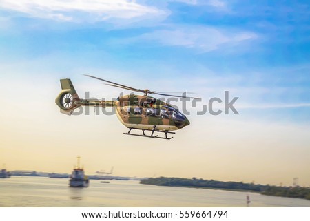 The helicopter was flying in the heart of the capital The riverbed