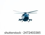 Helicopter is flying on isolated white background