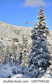 Helicopter In Mountains, Tatra In Winter