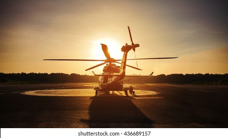 helicopter parking landing on offshore platform, Helicopter transfer crews or passenger to work in offshore oil and gas industry, air transportation for support passenger, ground service.