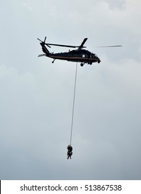 Helicopter Performs Emergency Rescue Airlift On Outside Rope