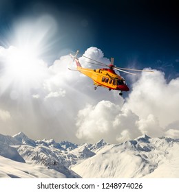 
Helicopter Rescue Flight On The Snow Covered Alps