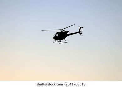 A helicopter tour with the setting sun and birds in the background.