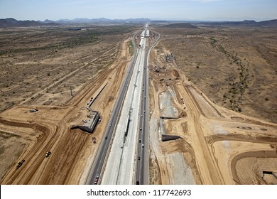 Helicopter View Of Construction Along Interstate 17 Freeway In Phoenix, Arizona