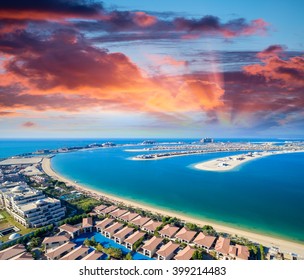 Helicopter View Of Dubai Palm Island.