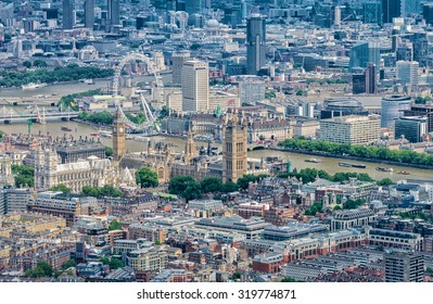 Helicopter View Of London. Beautiful City Aerial View.