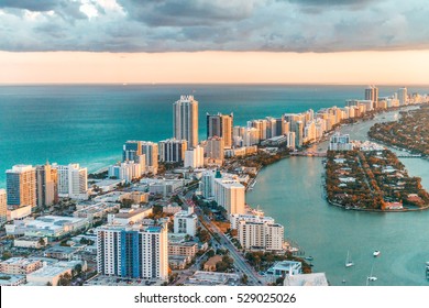 Helicopter view of South Beach, Miami. - Shutterstock ID 529025026