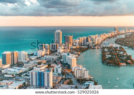 Helicopter view of South Beach, Miami.