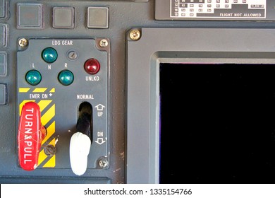 Helicopter's Landing Gear Control Panel. Helicopter S76 Landing Gear Control. Helicopter Cockpit.