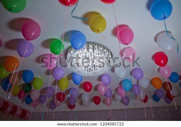 Helium Balloons Colorfull Balloons Float On Stock Photo