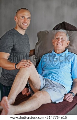 Hell be on his feet in no time. Portrait of an elderly man having a physiotherapy session with a male therapist.