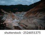 Hell valley, Jogokudani, Dramatic crater with boiling sulfuric hot springs, volcanic steam plumes  hiking paths