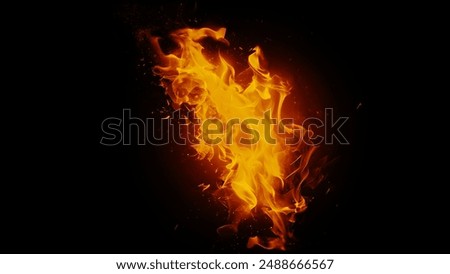 Hellish realistic fire flames isolated on black background, intense and powerful.