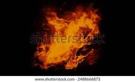 Hellish realistic fire flames on black, creating intense blaze and radiant heat.