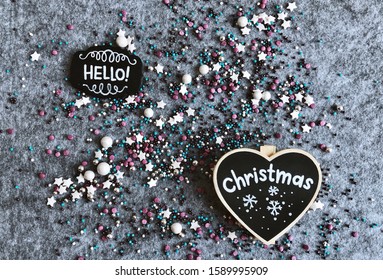 Hello Christmas chalkboards on glitter background  - Powered by Shutterstock