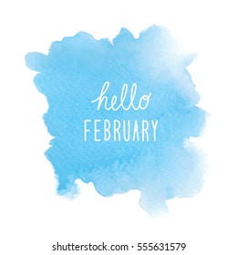 Hello February Greeting Blue Watercolor Background Stock Photo ...