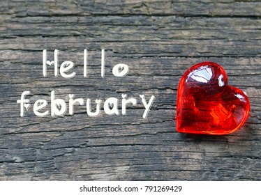 Hello Februarydecorative Red Heart On Rustic Stock Photo 791269429 ...