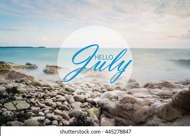 Hello July Wallpaper, Summer On Beach.  Text With Beach Background