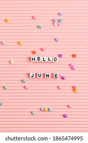 HELLO JUNE beads word typography on pink