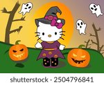 Hello Kitty Halloween Party Vector Illustration