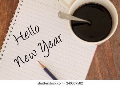 hello new year text write on book 