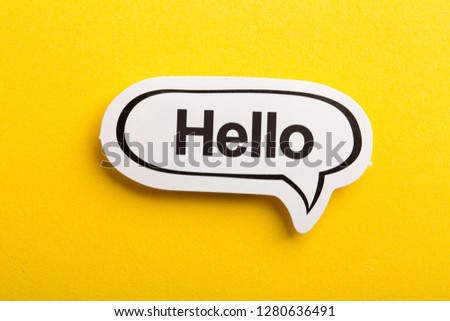 Hello speech bubble isolated on the yellow background.