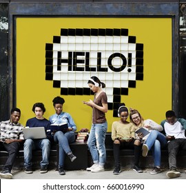 Hello Speech Bubble Pixelated Word Concept