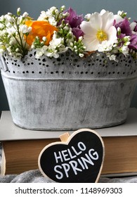 hello spring chalkboard with flowers