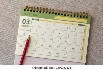 Hello spring.Calendar for March 2023.Desktop calendar for planning