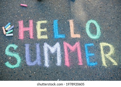 Hello Summer Concept. Sidewalk Chalk Games For Kids